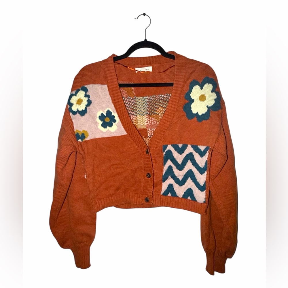 LA Hearts Patchwork Knit Cardigan Sweater Boho Retro Floral Knit Small Festival - Picture 2 of 6